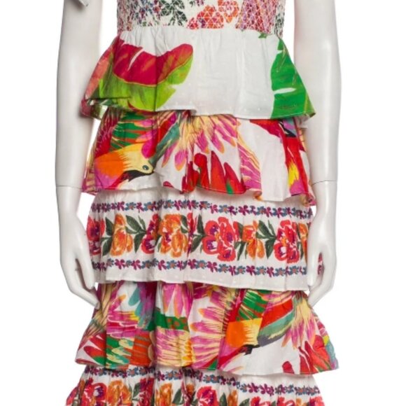 Farm Rio A-Line Dress White Floral Pleated/Ruffle Sleeveless Square Neck S $245 - Picture 10 of 10